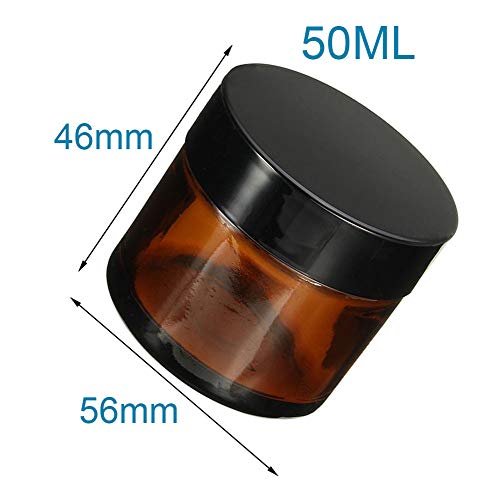 KingYH 2 Pieza 50ml Tarros de Cristal de Ámbar con Tapa Interior Vacía Crema Rellenables Botella de Pot Recipiente para Salve Crema Facial Loción Aromaterapia Mezclas Biberó Marrón