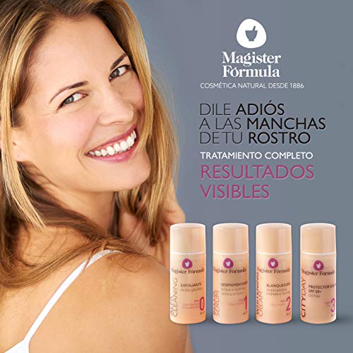 Kit Cosmética Natural Antimanchas Despigmentante | Caja Cosmética con 4 cremas: Exfoliante Ácido Glicólico | Serum despigmentante | Blanqueadora Antimanchas y REGALO Protector Solar 50 SPF Oil Free