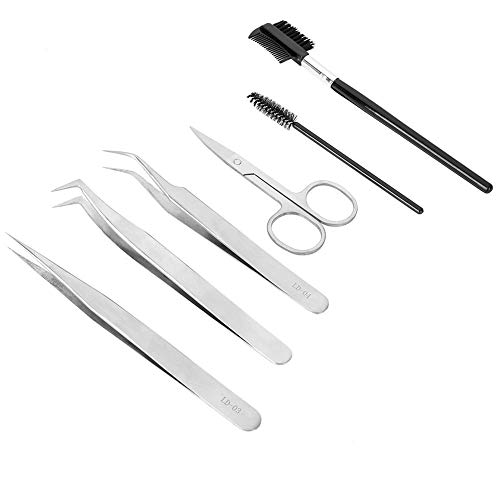 Kit de Pinzas Depilar Profesionales, Qkiss Kit de Herramientas para Pestañas Postizas para Extensión de Pestañas, Tijeras para Cejas, Peine de Cejas, Rasuradora de Cejas