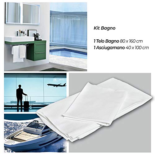 KITONE Eco-Bio - Kit De Baño Compuesto De 1 Toalla Y 1 Toalla De Ducha Desechables En No Tejido 100% Ecofriendly Reutilizable Absorbente Y Resistente Cm 40 x 100 y Cm 80 x 160