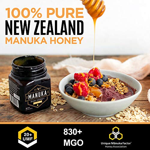 Kiva Miel de Manuka pura (Nueva Zelanda) UMF 20+ certificado, 250 gramos.