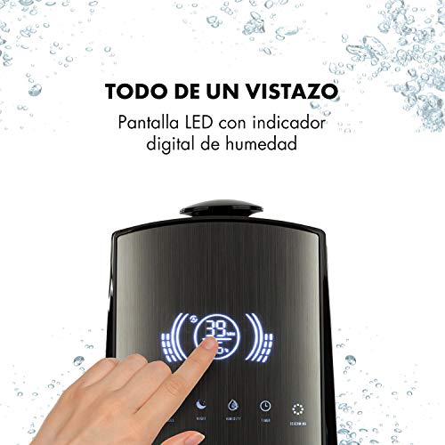 Klarstein VapoAir Opal Touch Edition Humidificador de Aire - Pulverizador, Ionizador, Vaporizador de Aire, Difusor de Aroma, 300 ml/h, Depósito 5 lts, Temporizador, Táctil, Control remoto, Gris