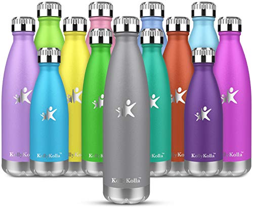 KollyKolla Botella de Agua Acero Inoxidable, Termo Sin BPA Ecológica, Botellas Termica Reutilizable Frascos Térmicos para Niños & Adultos, Deporte, Oficina, Yoga, Ciclismo, (500ml Gris Fresco)