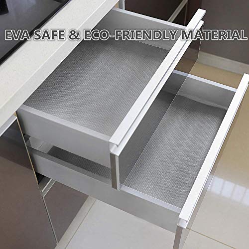 KONKY 3 Rollos EVA Protector Antideslizante Cocina, Estantes el gabinete Estera Cuttable, Impermeable Estera del refrigerador, Forro de cajón Reutilizable, 45 * 150cm, Gris