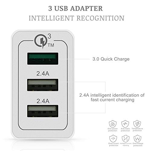 KONKY Cargador USB Multipuerto Quick Charge 3.0 30W Enchufe USB [Qualcomm Certificado] Cargador Rapido Cargador Movil para Samsung S9/Note 9/S8/iPhone, LG, Nexus, HTC, iPad y Más