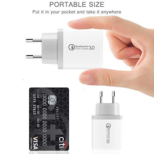 KONKY Cargador USB Multipuerto Quick Charge 3.0 30W Enchufe USB [Qualcomm Certificado] Cargador Rapido Cargador Movil para Samsung S9/Note 9/S8/iPhone, LG, Nexus, HTC, iPad y Más