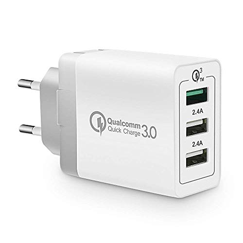 KONKY Cargador USB Multipuerto Quick Charge 3.0 30W Enchufe USB [Qualcomm Certificado] Cargador Rapido Cargador Movil para Samsung S9/Note 9/S8/iPhone, LG, Nexus, HTC, iPad y Más