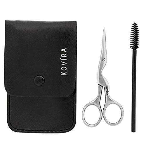 Kovira Tijeras para Cejas y Cepillo Cejas Spoolie para Dar Forma y Recortar las Cejas - Tijeras 8,9cm de Largo – Acero inoxidable Japonés – Hojas Afiladas – Cepillo para Cejas Extensiones