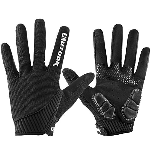 KUTOOK Guantes Ciclismo Largos Transpirables Hombres con Acolchadas De EVA Función Táctil Guantes MTB Gel Antideslizante(Negro,XL)