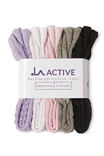 LA Active Calcetines Altos Rodilla Antideslizantes - 5 Pares - para Bebé Niños Niñas Infantil - Algodón de Hilo Tejida (Variedad, 12-36 Meses)