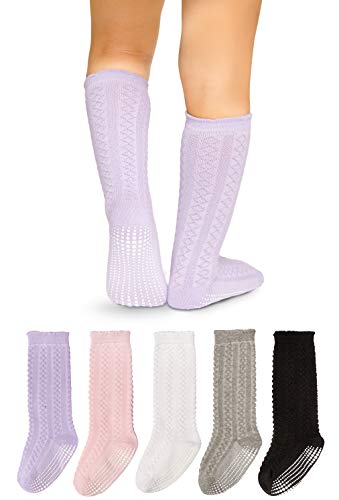 LA Active Calcetines Altos Rodilla Antideslizantes - 5 Pares - para Bebé Niños Niñas Infantil - Algodón de Hilo Tejida (Variedad, 12-36 Meses)