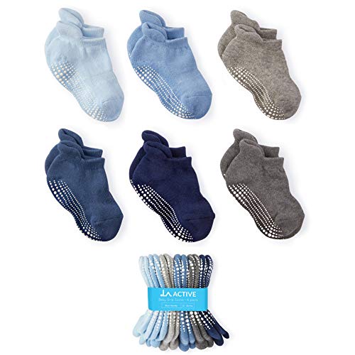 LA Active Tobillera Calcetines Antideslizantes - 6 Pares - para Bebé Niños Niñas Infantil Recién Nacido (Niños, 6-12 Meses)