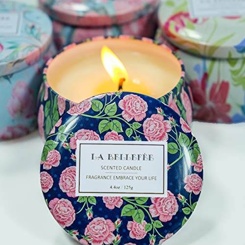 LA BELLEFÉE Velas Perfumadas Peonía, té Earl Grey, Tuberosa, Flor de Nectarina y Miel 100% Cera Soja Vegan Set de Regalo Aromaterapia Natural Incluye una Tarjeta de Felicitación