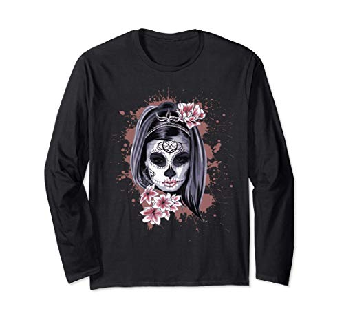 La Calavera Catrina Halloween Candy Sugar Skull Girl Manga Larga