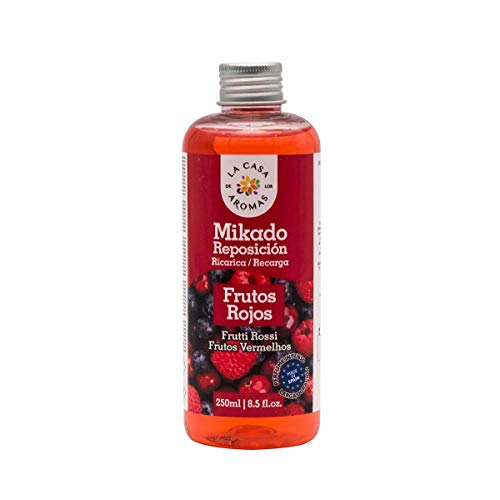 La Casa de los Aromas, Set de 6 x 250ml Ambientadores Mikado Frutos Rojos para Reposición con Varillas, Difusor Líquido de Aroma Frutos Rojos, Perfume Duradero para el Hogar, Baño, Casa - 6x250 ml