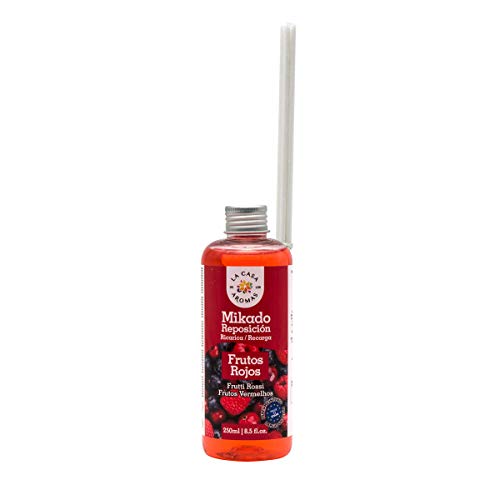 La Casa de los Aromas, Set de 6 x 250ml Ambientadores Mikado Frutos Rojos para Reposición con Varillas, Difusor Líquido de Aroma Frutos Rojos, Perfume Duradero para el Hogar, Baño, Casa - 6x250 ml