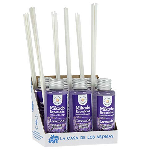 La Casa de los Aromas, Set de 6x100ml Ambientadores Mikado Lavanda para Reposición con Varillas, Difusor Líquido de Aroma Lavanda, Perfume Duradero para el Hogar, Baño, Casa