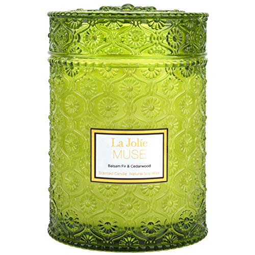 La Jolíe Muse Vela perfumada de Abeto balsámico y Madera de Cedro, Vela de Soja 100% Natural para el hogar, Velas navideñas, 90 Horas de duración, Tarro de Cristal Grande, 549 g