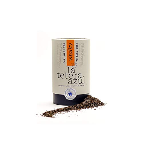 LA TETERA AZUL Té Negro Early Grey Premium Con Aroma De Bergamota. Infusión Estimulante Termogénica. Bote A Granel De 115 Gramos Para 46 Infusiones.