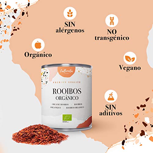 LaBonita Nature, Rooibos 100% Orgánico Sabor Vainilla [Calidad Premium]. Infusión sin cafeína, Lata, 100 g