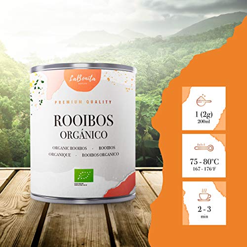 LaBonita Nature, Rooibos 100% Orgánico Sabor Vainilla [Calidad Premium]. Infusión sin cafeína, Lata, 100 g