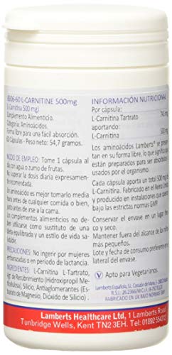 Lamberts L Carnitina 500mg - 60 Cápsulas