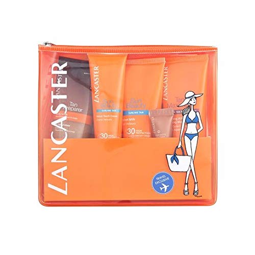 Lancaster Sun Care Set de regalo de terciopelo para el cuerpo de leche SPF30 Plus After Sun Tan Maximizer Plus Face Bronzer SPF15 Plus Exfoliator Plus Beauty Velvet Cream, 50 ml/50 ml/3 ml/50 ml/30 ml