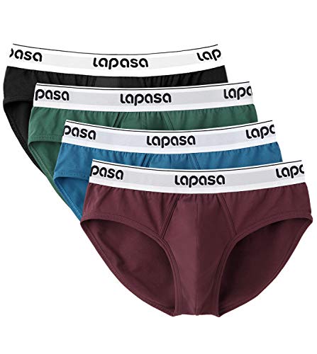 LAPASA Calzoncillo Slip Pack de 4 DE Algodón Peinado para Hombre con Soporte Frontal. M04 (Negro/Verde/Azul/Rojo Oscuro, M)