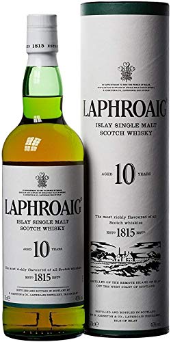 Laphroaig 10 Años Single Malt Escoces Peated Whisky Escoces, 40% - 700 ml