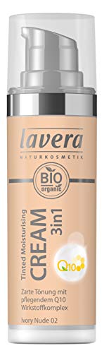 lavera 3en1 Tinted Moisturising Cream Q10 -Ivory Nude 02- Crema hidratante, Base de maquillaje, Aloe Vera, Vegan Cosmética Natural Bio Maquillaje Orgánico 100% Certificado (30 ml) beige