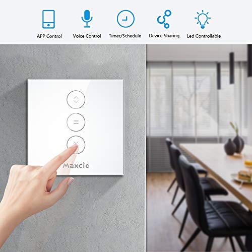 【LED Controlable】WiFi Interruptor Persiana, Maxcio Interruptor Inteligente Compatible con Alexa y Google Home, Control de APP y Función de Temporizador, para Motor Persiana, Motor de Obturador