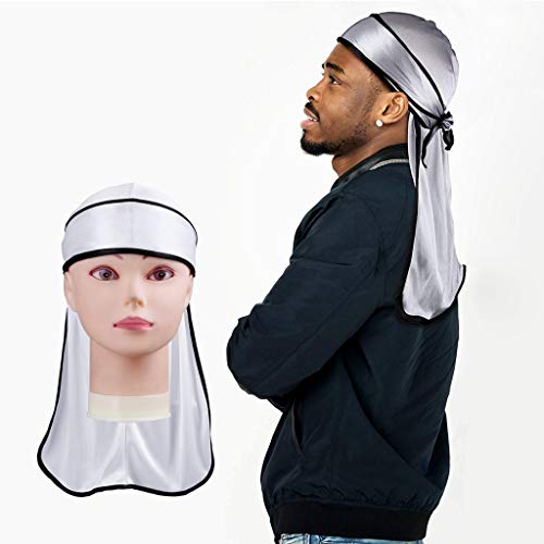 LEEQ Sedoso Durag Long Tail Headwraps Correas Ancha Gorra Pirata Suave Sombrero (Juego de Color 1, 3 Piezas)