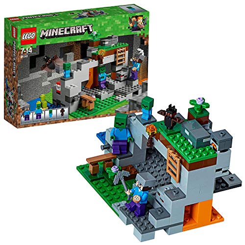 LEGO Minecraft - La Cueva de los Zombis, Juguete de Construcción Inspirado en el Videojuego, Incluye Personajes como Steve y un Zombie, Set a partir de 7 años (21141)