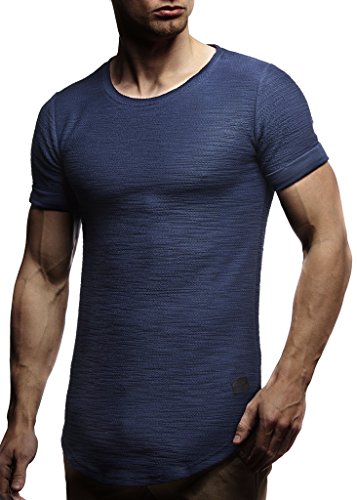 Leif Nelson Camiseta para Hombre con Cuello Redondo LN-6324 Azul Oscuro Small