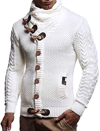 Leif Nelson Hombres Chaqueta de Punto con Cuello Chal LN-4195 Blanco Medium