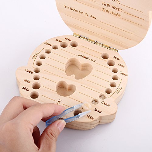 Leisial Caja de Almacenamiento de Dientes de Leche Souvenir Caja Guardar Madera Diente Organizador de la Caja para Niños Niñas Bebé 1pc(Español)