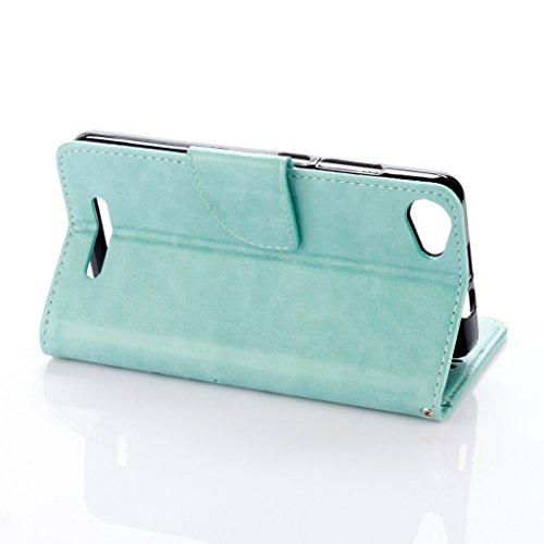 LEMORRY para Wiko Jerry Funda Estuches Cuero Flip Billetera Bolsa Piel Slim Protector Magnética Cierre Standing Card Slot TPU Silicona Carcasa Tapa para Wiko Jerry, Suerte Césped Verde