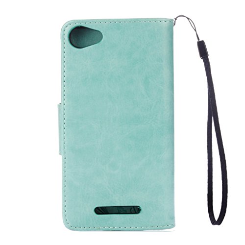 LEMORRY para Wiko Jerry Funda Estuches Cuero Flip Billetera Bolsa Piel Slim Protector Magnética Cierre Standing Card Slot TPU Silicona Carcasa Tapa para Wiko Jerry, Suerte Césped Verde