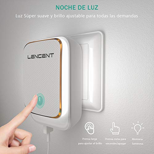 LENCENT Cargador USB de 4 Puertos, Enchufe USB de Luz de Noche Táctil LED, Adaptador de Viaje Universal con EEUU UK EU AUS en Todo el Mundo, Adaptador de Enchufe para iPhone, iPad, Samsung, Android