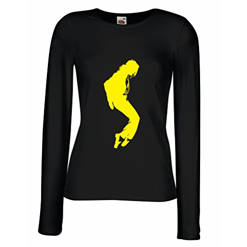 lepni.me Camisetas de Manga Larga para Mujer Me Encanta MJ - Ropa de Club de Fans, Ropa de Concierto (Medium Negro Amarillo)