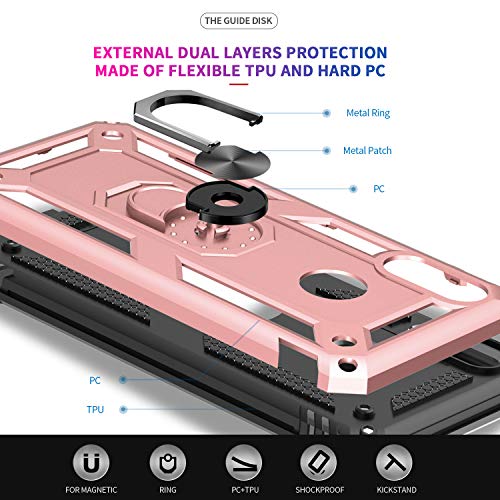 LeYi Funda XiaoMi Rdemi Note 7 Armor Carcasa con 360 Anillo iman Soporte Hard PC y Silicona TPU Bumper antigolpes Fundas Carcasas Case para movil Rdemi Note 7 con HD Protector de Pantalla,Oro Rosa