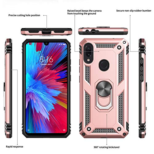 LeYi Funda XiaoMi Rdemi Note 7 Armor Carcasa con 360 Anillo iman Soporte Hard PC y Silicona TPU Bumper antigolpes Fundas Carcasas Case para movil Rdemi Note 7 con HD Protector de Pantalla,Oro Rosa