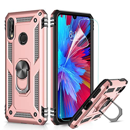 LeYi Funda XiaoMi Rdemi Note 7 Armor Carcasa con 360 Anillo iman Soporte Hard PC y Silicona TPU Bumper antigolpes Fundas Carcasas Case para movil Rdemi Note 7 con HD Protector de Pantalla,Oro Rosa