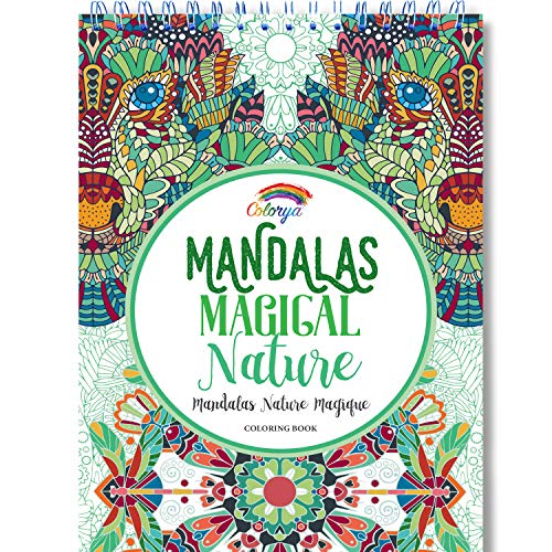 Libros Para Colorear Adultos por Colorya - Mandalas Magical Nature - Libro Colorear Adultos Premium, Sin Manchas, Impresión A Una Cara, Tamaño A4 y Espiralado + Ebook Extra con Ejemplos, Ideas y Tips