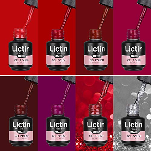 Lictin Esmalte de uñas-8 Colores Set Esmalte de uñas, Esmaltes Semipermanentes de Uñas con Placas de Colores