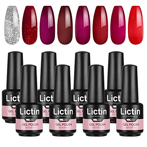 Lictin Esmalte de uñas-8 Colores Set Esmalte de uñas, Esmaltes Semipermanentes de Uñas con Placas de Colores