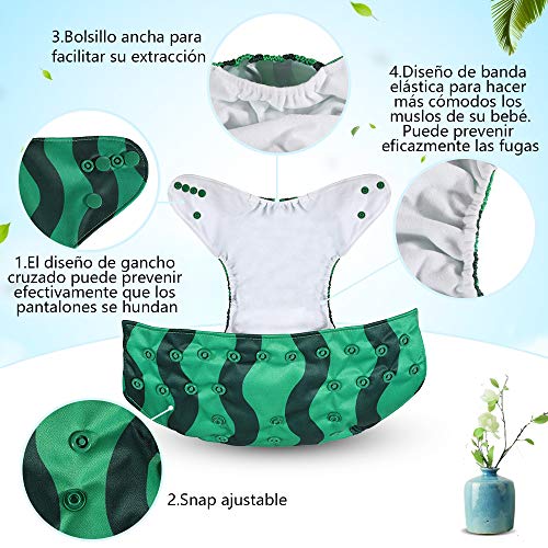 Lictin Pañales Lavables de Tela- 6 Pcs Pañales Lavables de Bambú para Bebé, Pañales Ajustable y Reutilizable para Bebés con 2 Bolsas de Almacenamiento