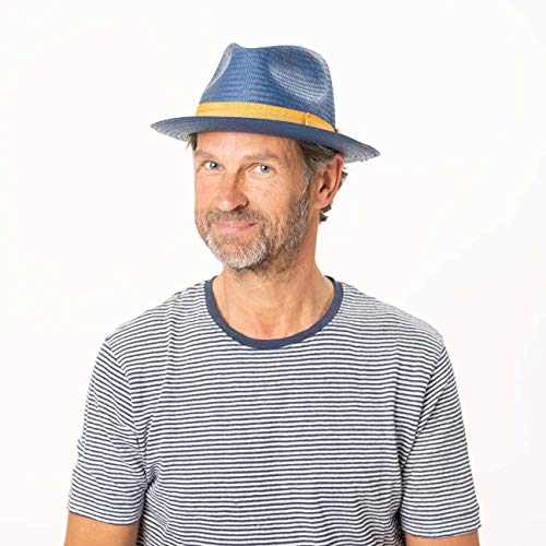 Lierys Sombrero de Paja Calito Tricolour Mujer/Hombre - Made in Italy Sol Verano con Banda Grosgrain Primavera/Verano - XL (60-61 cm) Azul