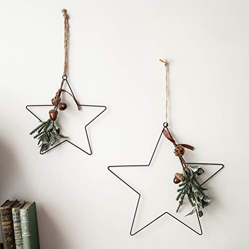 Lights4fun - Estrellas Decorativas Navideñas de Hierro con Hojas de Eucalipto