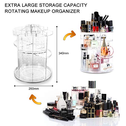 Lilebox Organizador de Maquillaje Giratorio 360, cajón de Maquillaje Ajustable de 360 Grados, se Adapta a Joyas, cepillos, Barras de Labios y cremas, 8 Capas de Almacenamiento de baño, Transparente